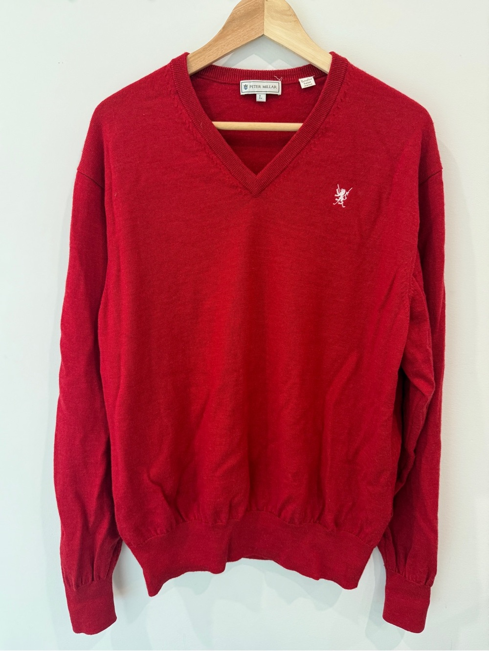 Peter Millar Men’s L 100% Extra-Fine Italian Merino Wool V-Neck Sweater Rouge Re